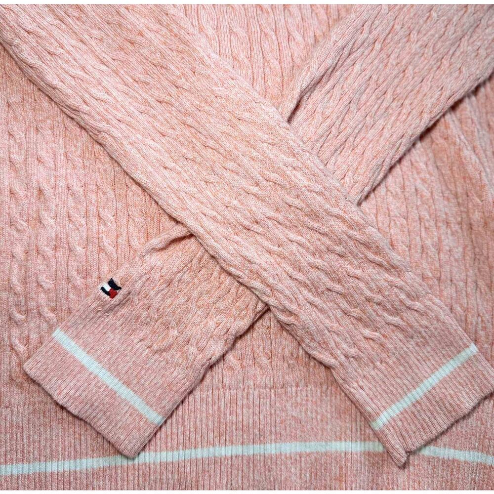 Lot of 3 Tommy Hilfiger Womens Cable Knit Sweaters Small Pink Blue Crew V-neck - Picture 12 of 13